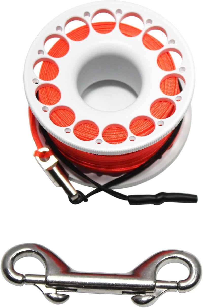 DiveTec 98FT SCUBA DIVING REEL – Aluminum Spool with Dual-Ended Snap, Vibrant Orange Anti-Twist Nylon Line, Large Center Opening & Hanging Buckle for Wreck/Reef Diving (WHITE) - Image 1